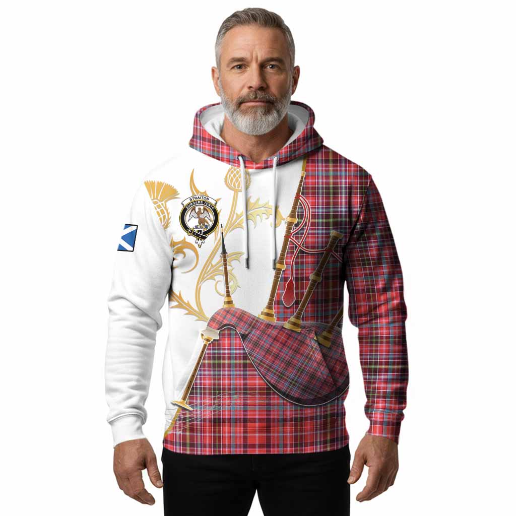 Straiton Tartan Family Crest Hoodie Bagpipes with Scottish Thistle