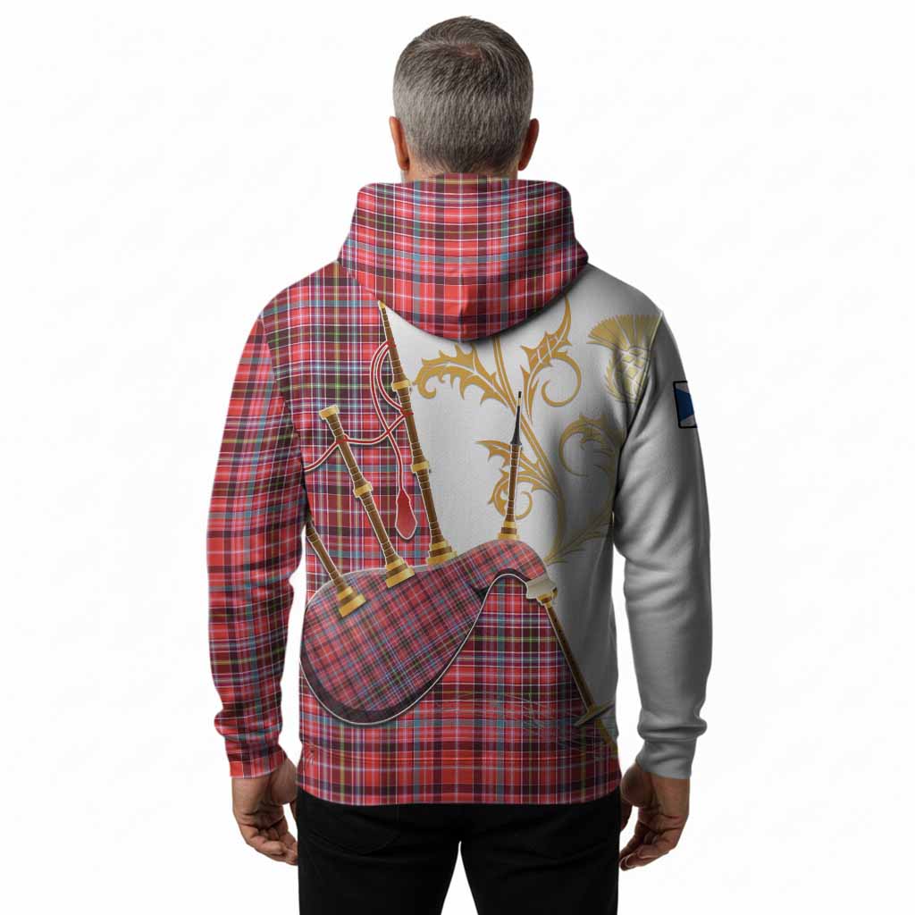 Straiton Tartan Family Crest Hoodie Bagpipes with Scottish Thistle