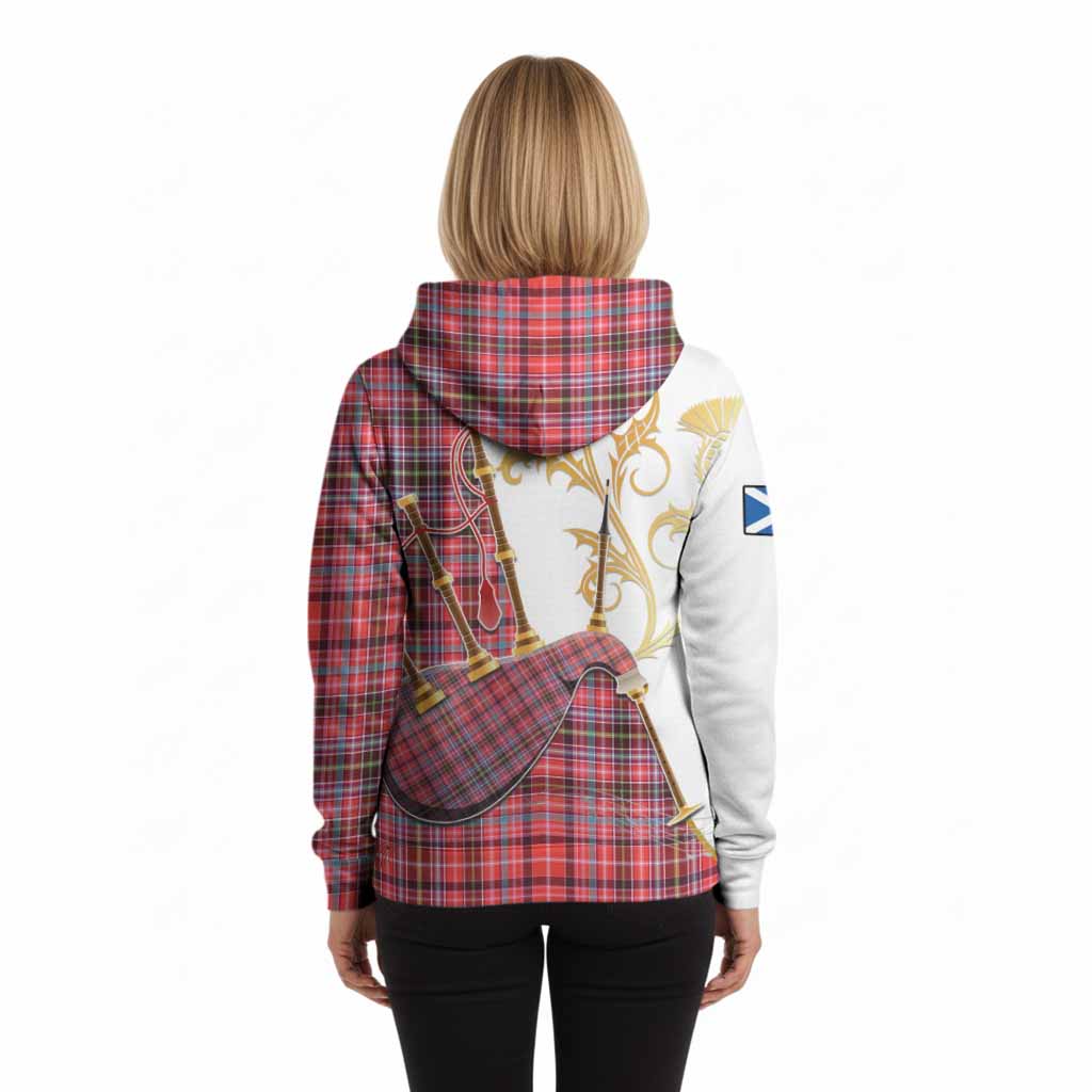 Straiton Tartan Family Crest Hoodie Bagpipes with Scottish Thistle