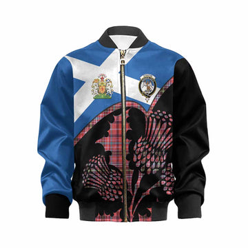 Straiton Tartan Family Crest Kid Bomber Jacket Scotland Thistle Floral Flag Style