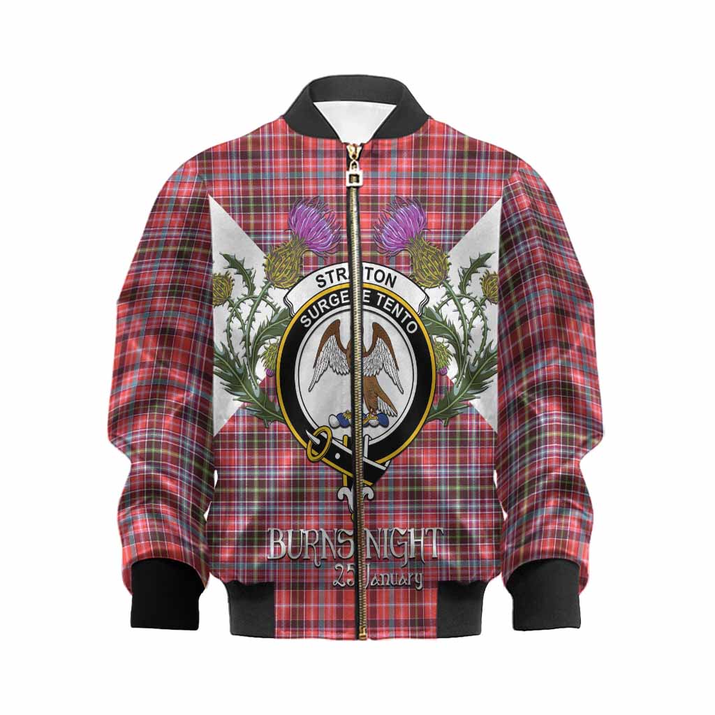 Straiton Tartan Family Crest Kid Bomber Jacket Scottish Burns Night Thistle Floral