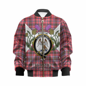 Straiton Tartan Family Crest Kid Bomber Jacket Scottish Burns Night Thistle Floral
