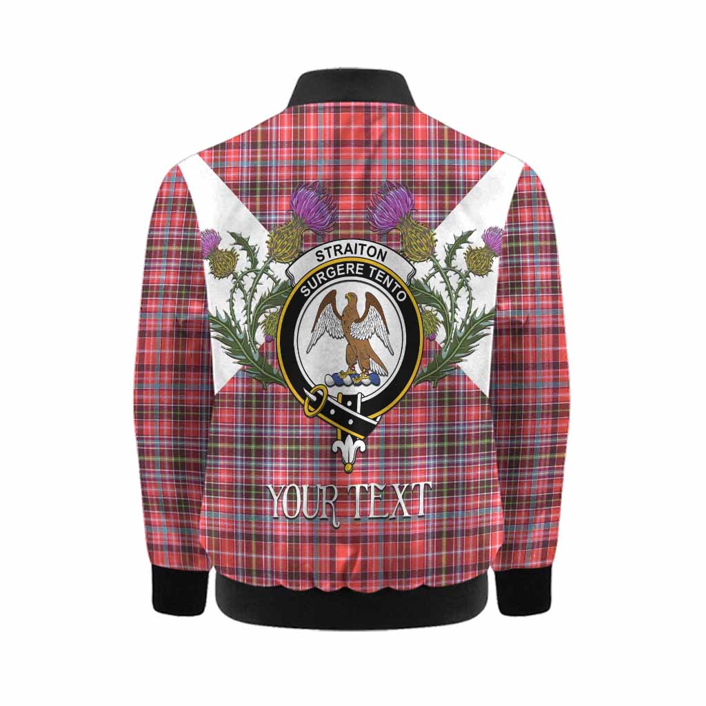 Straiton Tartan Family Crest Kid Bomber Jacket Scottish Burns Night Thistle Floral