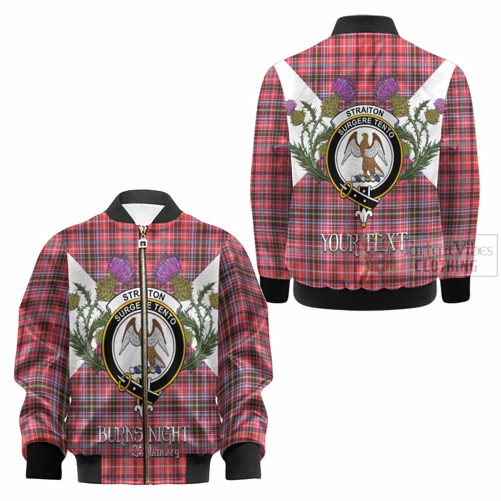 Straiton Tartan Family Crest Kid Bomber Jacket Scottish Burns Night Thistle Floral