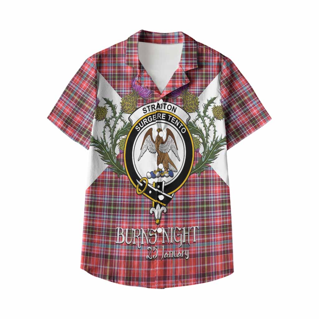 Straiton Tartan Family Crest Kid Hawaiian Shirt Scottish Burns Night Thistle Floral