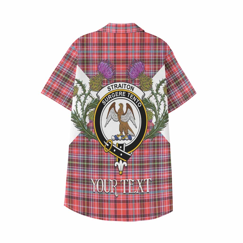 Straiton Tartan Family Crest Kid Hawaiian Shirt Scottish Burns Night Thistle Floral