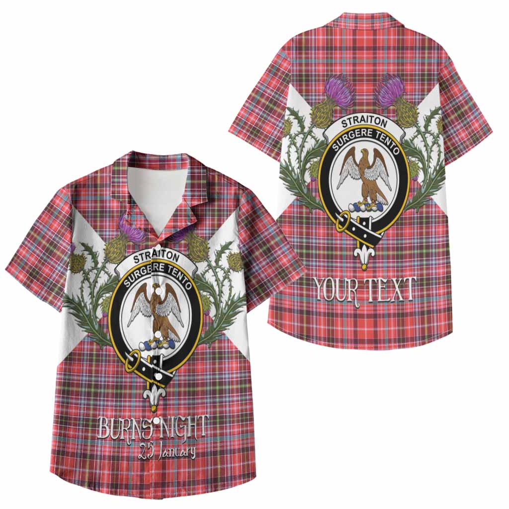 Straiton Tartan Family Crest Kid Hawaiian Shirt Scottish Burns Night Thistle Floral