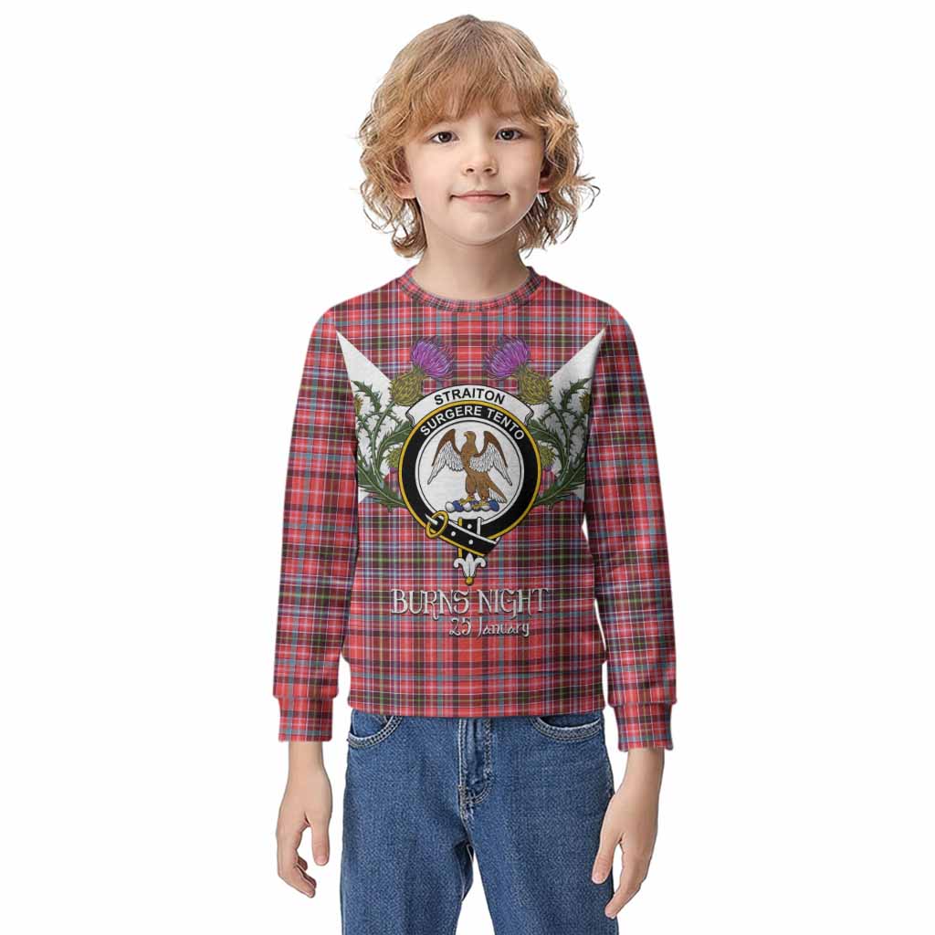 Straiton Tartan Family Crest Kid Knitted Sweatshirt Scottish Burns Night Thistle Floral
