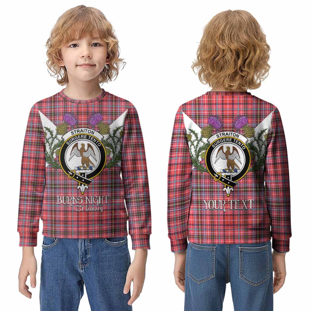 Straiton Tartan Family Crest Kid Knitted Sweatshirt Scottish Burns Night Thistle Floral