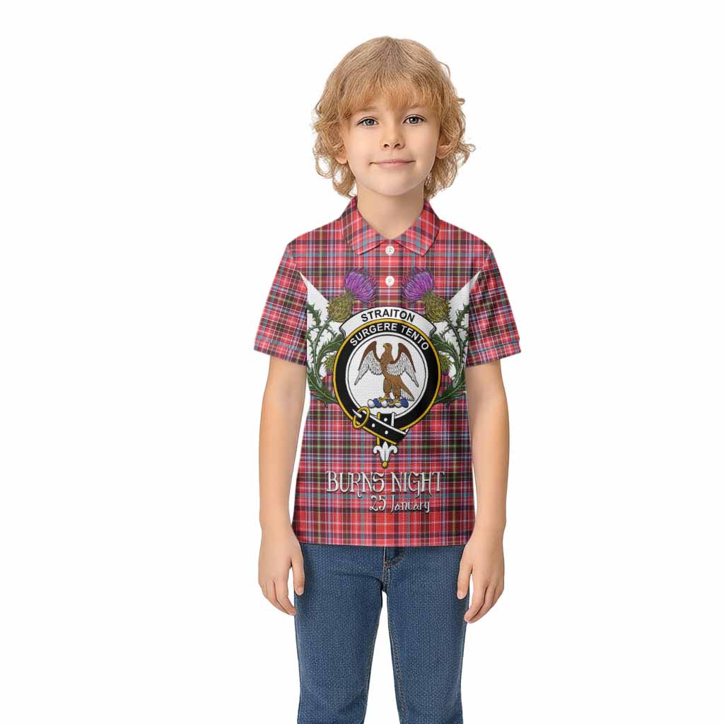 Straiton Tartan Family Crest Kid Polo Shirt Scottish Burns Night Thistle Floral