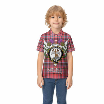 Straiton Tartan Family Crest Kid Polo Shirt Scottish Burns Night Thistle Floral