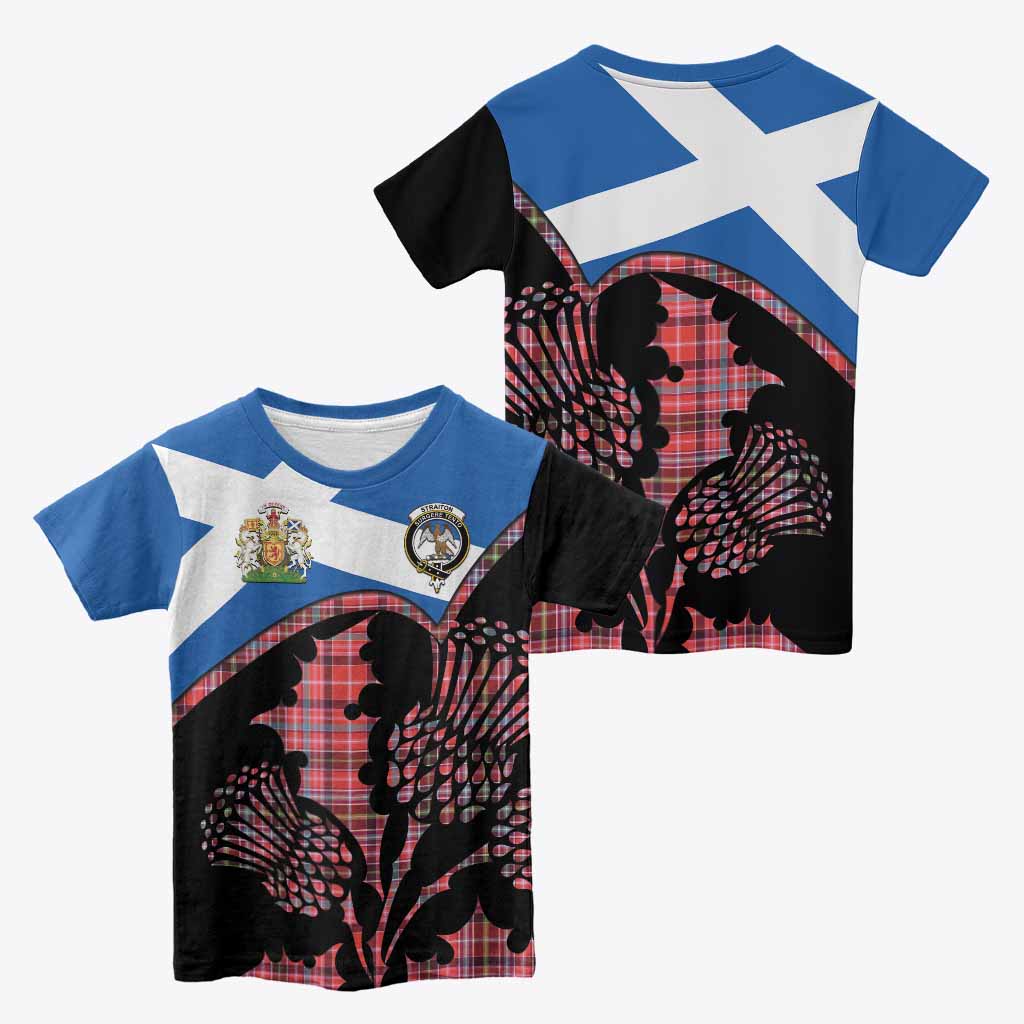 Straiton Tartan Family Crest Kid T-shirt Scotland Thistle Floral Flag Style