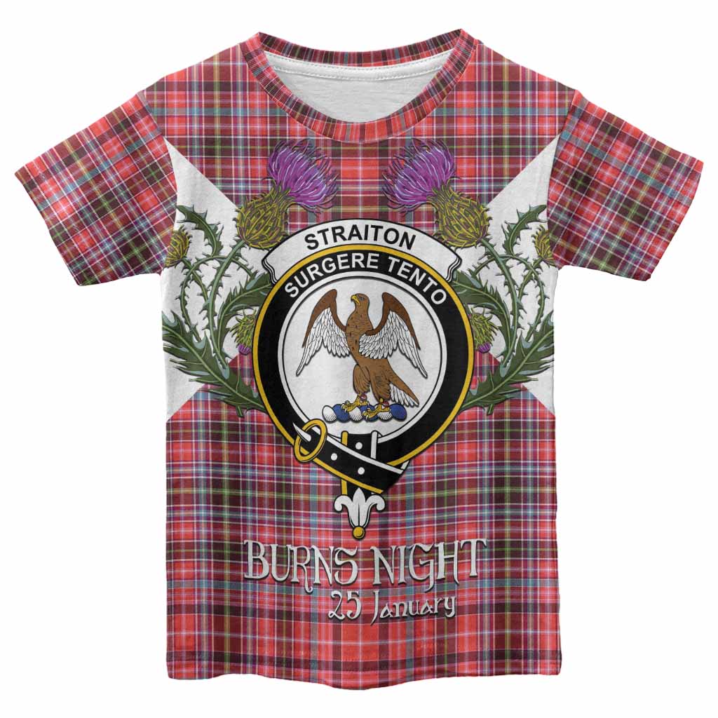 Straiton Tartan Family Crest Kid T-shirt Scottish Burns Night Thistle Floral