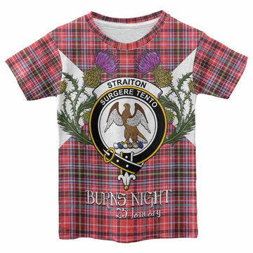 Straiton Tartan Family Crest Kid T-shirt Scottish Burns Night Thistle Floral