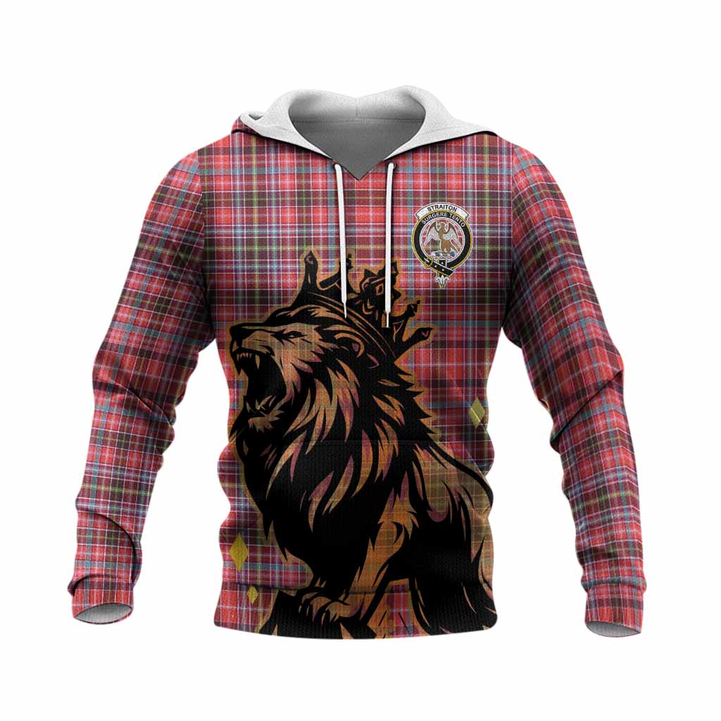 Straiton Tartan Family Crest Knitted Hoodie Crowned Lion Roaring