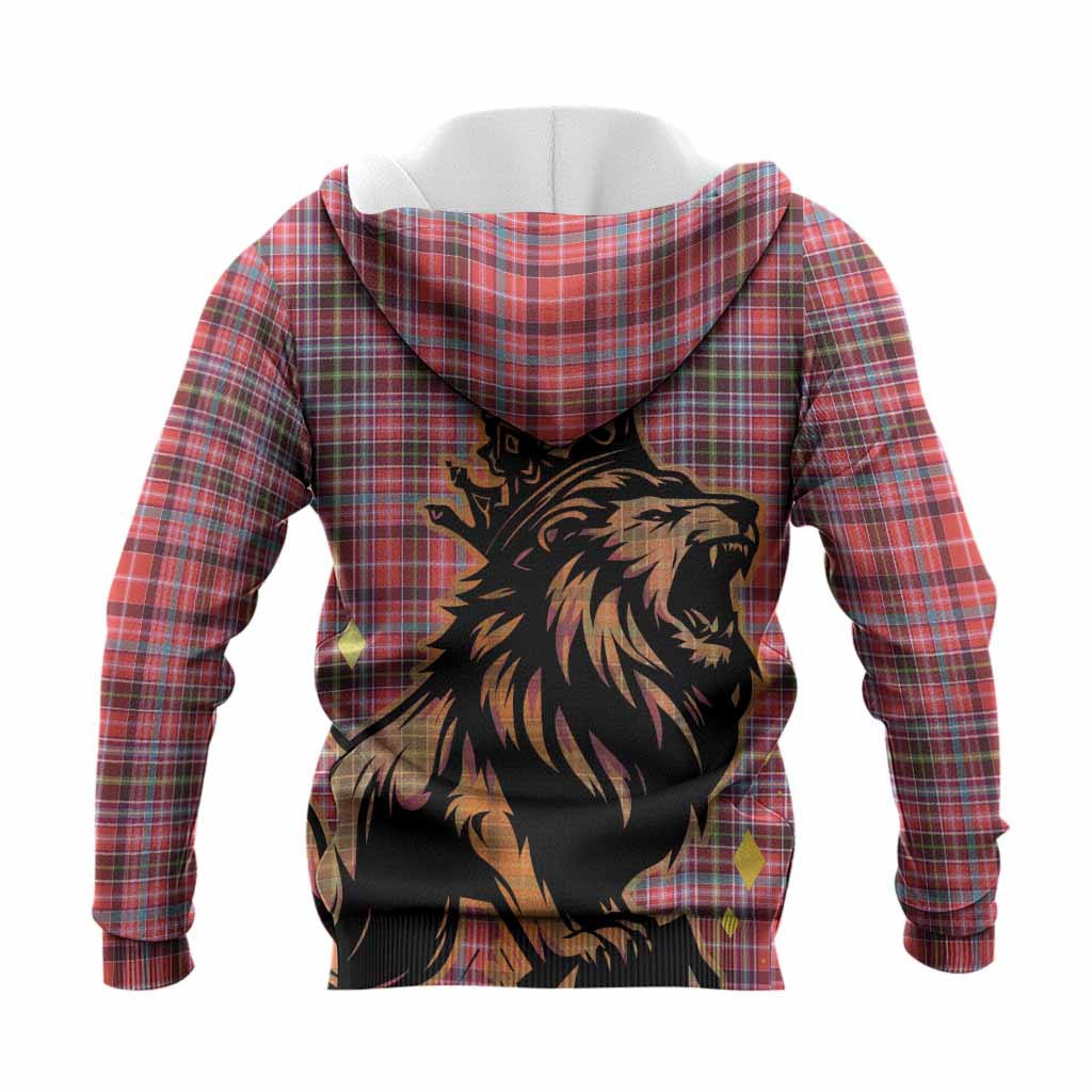 Straiton Tartan Family Crest Knitted Hoodie Crowned Lion Roaring