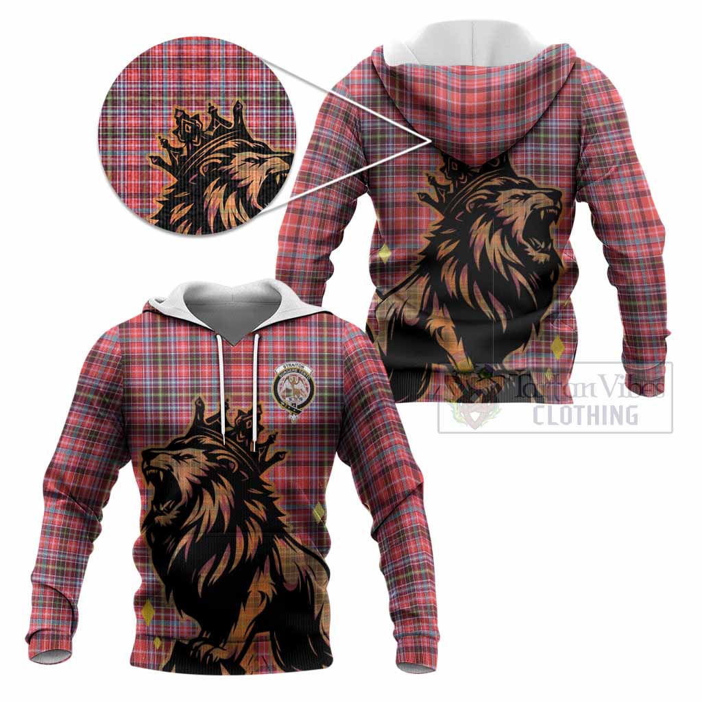 Straiton Tartan Family Crest Knitted Hoodie Crowned Lion Roaring