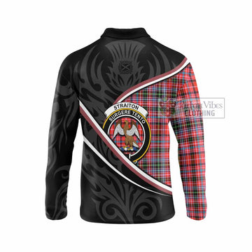 Straiton Tartan Family Crest Long Sleeve Polo Shirt Celtic Scottish Thistle Floral
