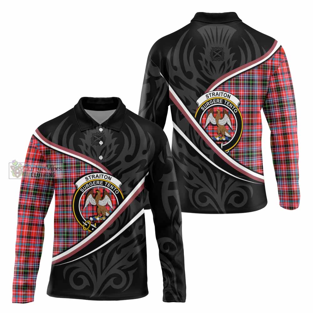 Straiton Tartan Family Crest Long Sleeve Polo Shirt Celtic Scottish Thistle Floral - Tartan Vibes Clothing