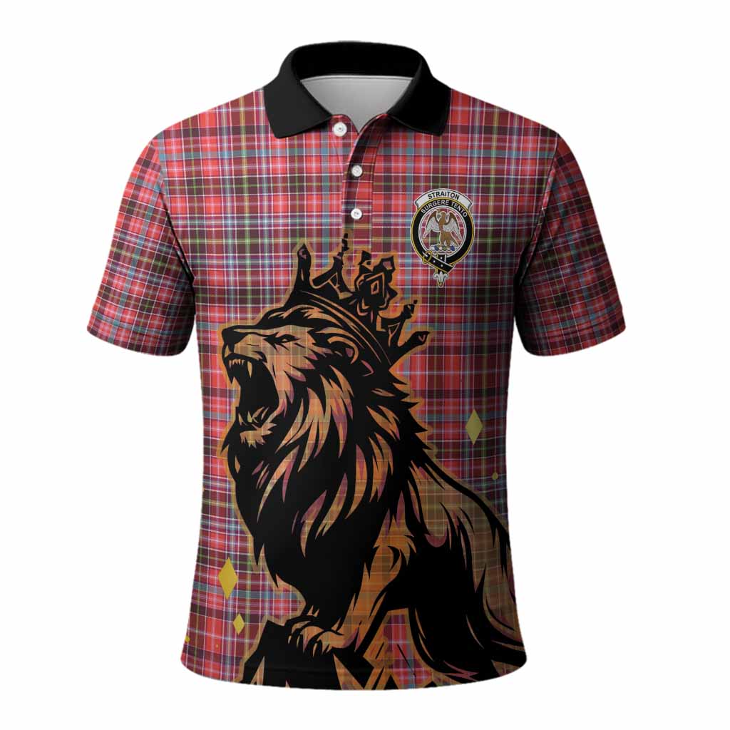 Straiton Tartan Family Crest Polo Shirt Crowned Lion Roaring