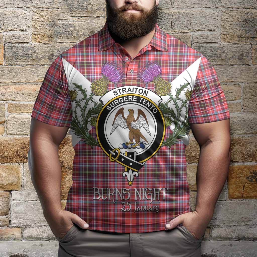 Straiton Tartan Family Crest Polo Shirt Scottish Burns Night Thistle Floral