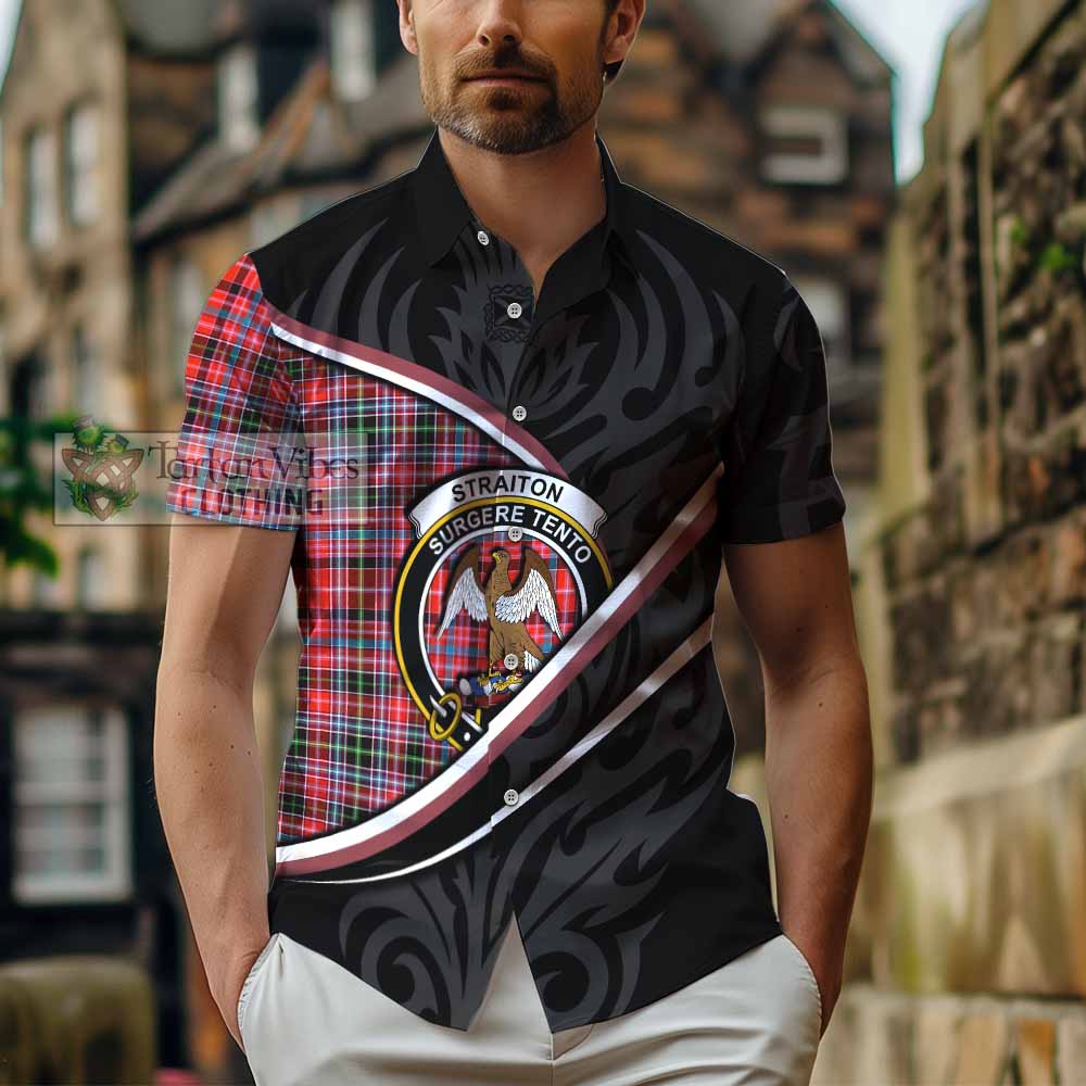 Straiton Tartan Family Crest Short Sleeve Button Shirt Celtic Scottish Thistle Floral - Tartan Vibes Clothing