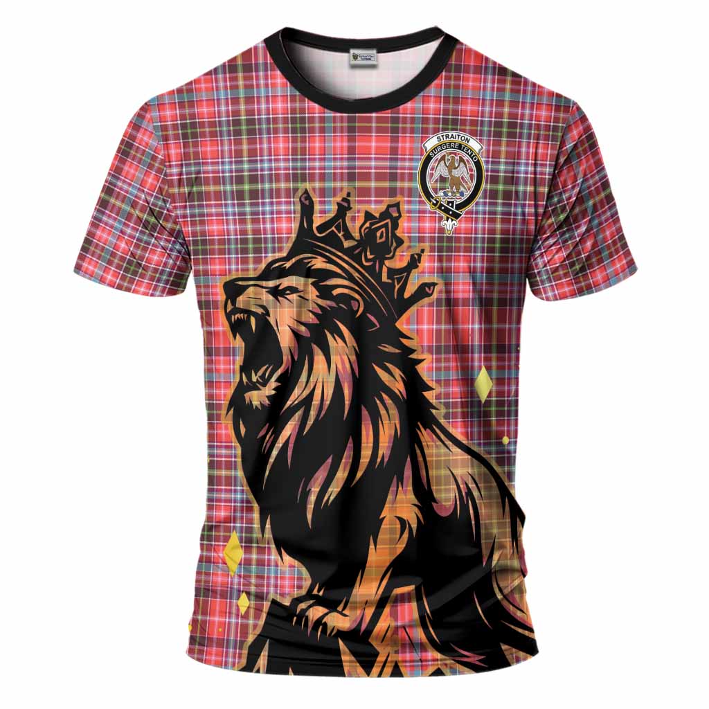 Straiton Tartan Family Crest T-Shirt Crowned Lion Roaring