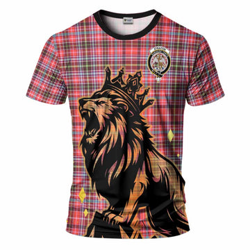 Straiton Tartan Family Crest T-Shirt Crowned Lion Roaring