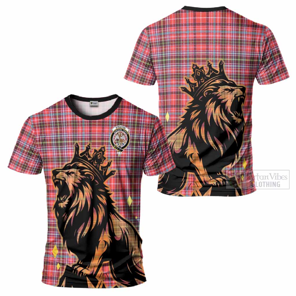 Straiton Tartan Family Crest T-Shirt Crowned Lion Roaring