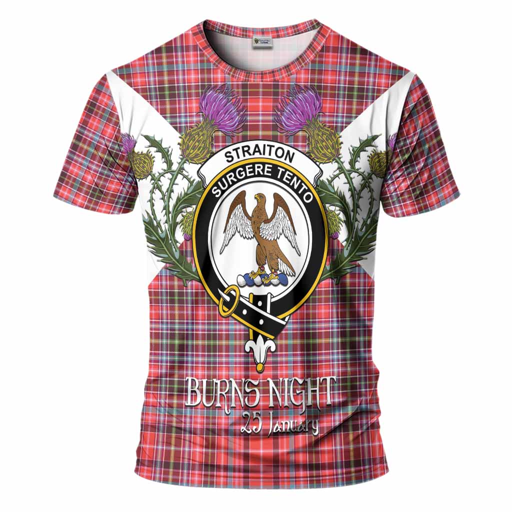 Straiton Tartan Family Crest T-Shirt Scottish Burns Night Thistle Floral