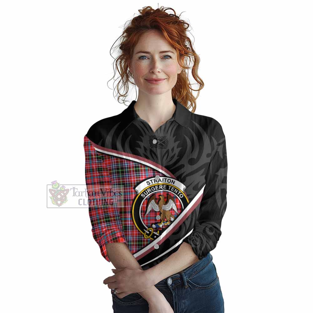 Straiton Tartan Family Crest Women Casual Shirt Celtic Scottish Thistle Floral - Tartan Vibes Clothing