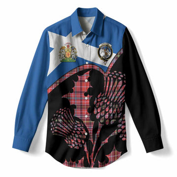 Straiton Tartan Family Crest Women Casual Shirt Scotland Thistle Floral Flag Style
