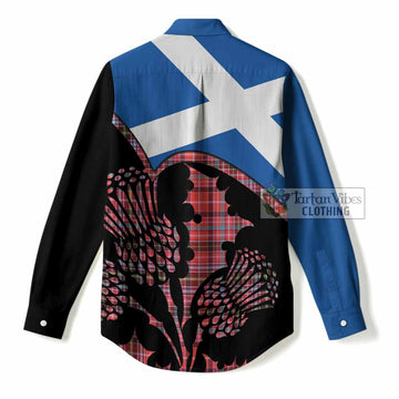 Straiton Tartan Family Crest Women Casual Shirt Scotland Thistle Floral Flag Style