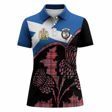Straiton Tartan Family Crest Women Polo Shirt Scotland Thistle Floral Flag Style