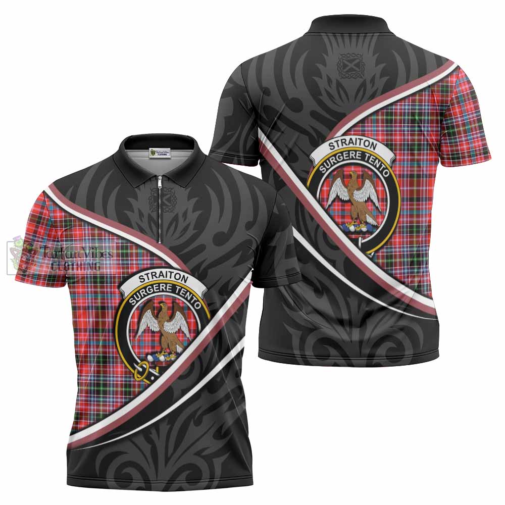 Straiton Tartan Family Crest Zipper Polo Shirt Celtic Scottish Thistle Floral - Tartan Vibes Clothing