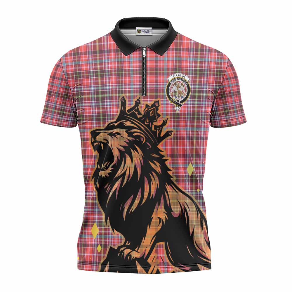 Straiton Tartan Family Crest Zipper Polo Shirt Crowned Lion Roaring