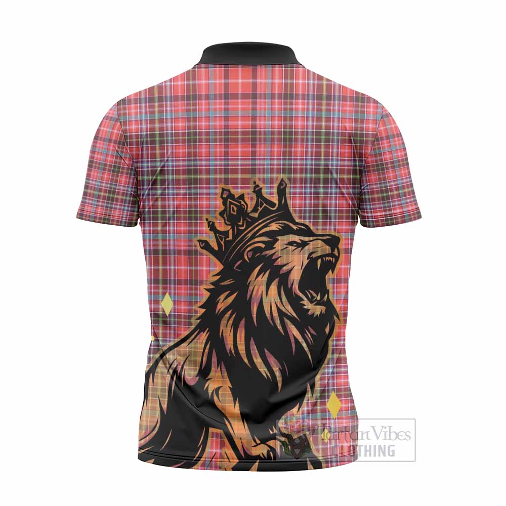 Straiton Tartan Family Crest Zipper Polo Shirt Crowned Lion Roaring