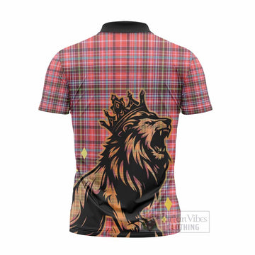 Straiton Tartan Family Crest Zipper Polo Shirt Crowned Lion Roaring
