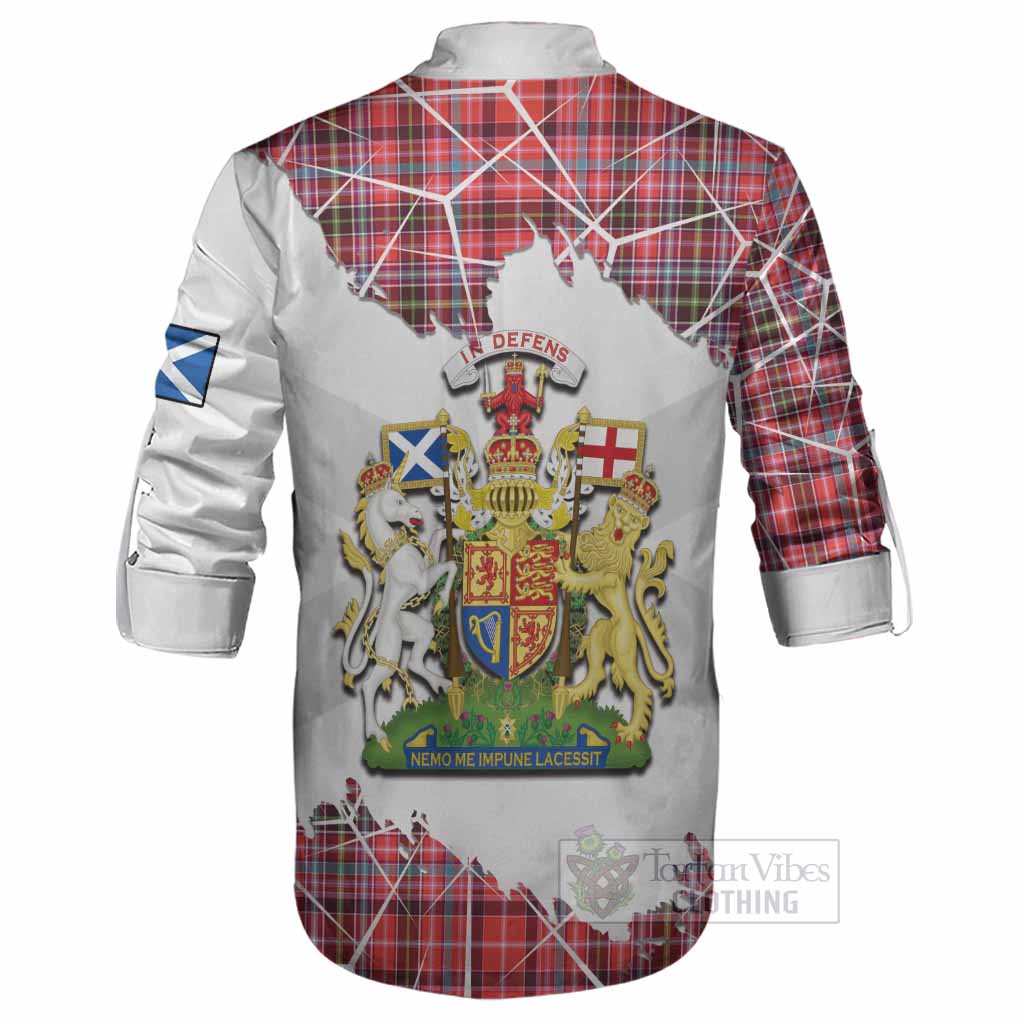 Straiton Tartan Ghillie Shirt with Family Crest and Lion Rampant Grunge Style