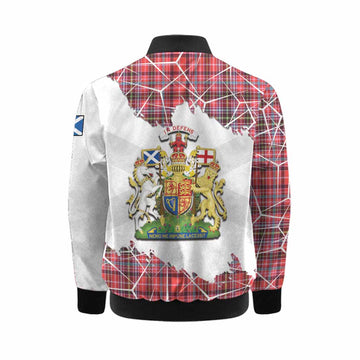 Straiton Tartan Kid Bomber Jacket with Family Crest and Lion Rampant Grunge Style