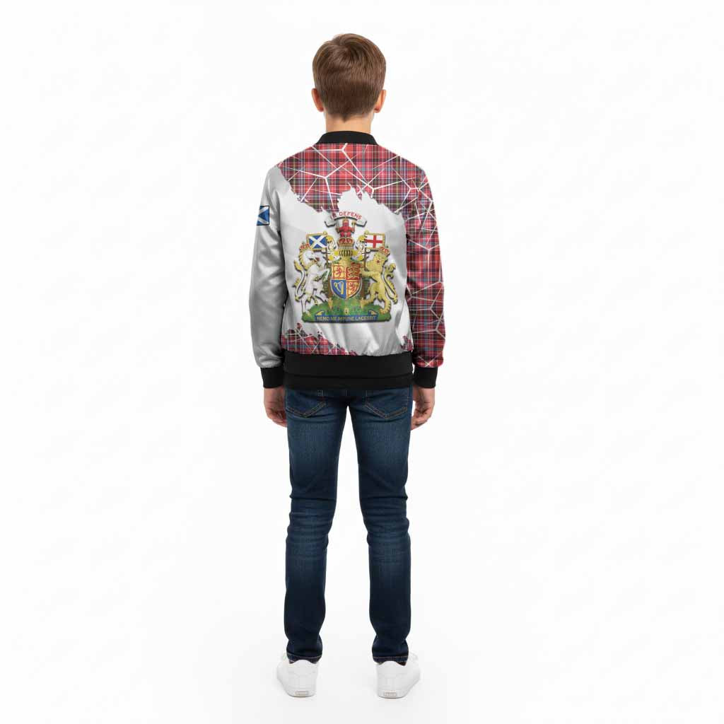 Straiton Tartan Kid Bomber Jacket with Family Crest and Lion Rampant Grunge Style