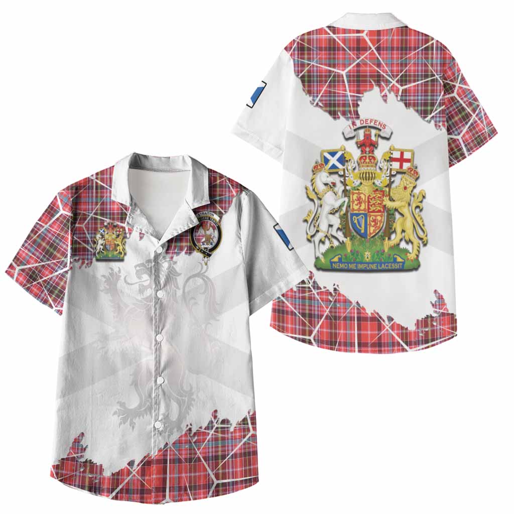 Straiton Tartan Kid Hawaiian Shirt with Family Crest and Lion Rampant Grunge Style