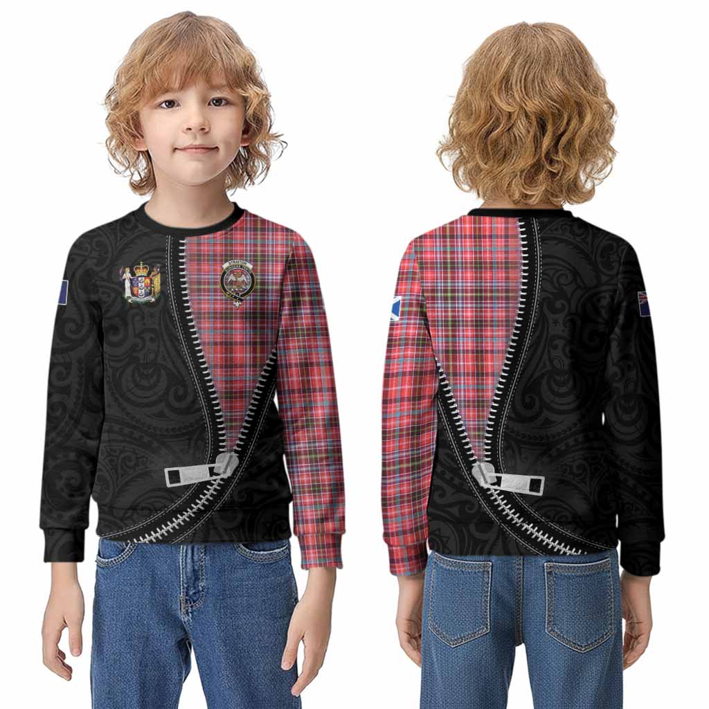 Straiton Tartan Kid Knitted Sweatshirt New Zealand Pattern Unique Zipper Stylized