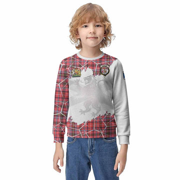Straiton Tartan Kid Knitted Sweatshirt with Family Crest and Lion Rampant Grunge Style