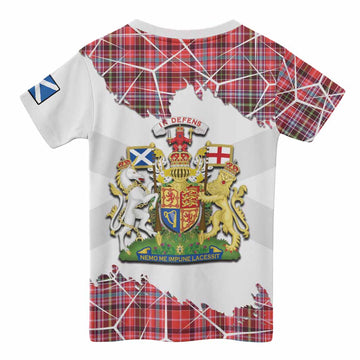 Straiton Tartan Kid T-shirt with Family Crest and Lion Rampant Grunge Style