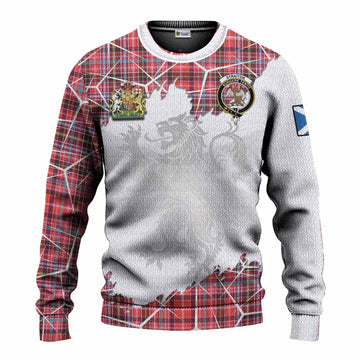 Straiton Tartan Knitted Sweater with Family Crest and Lion Rampant Grunge Style