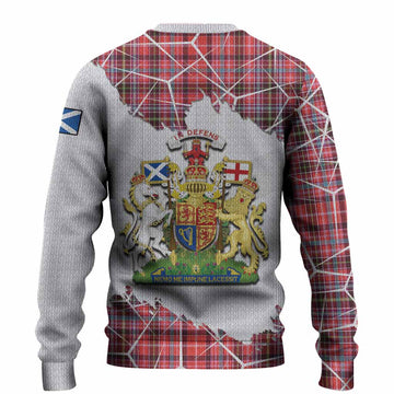 Straiton Tartan Knitted Sweater with Family Crest and Lion Rampant Grunge Style