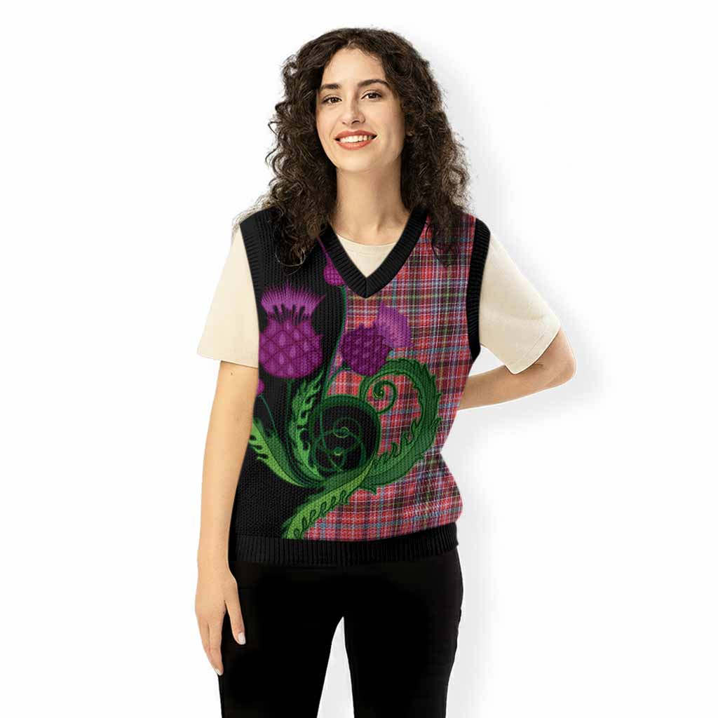Straiton Tartan Knitted V-Neck Vest Traditional Scottish Thistle