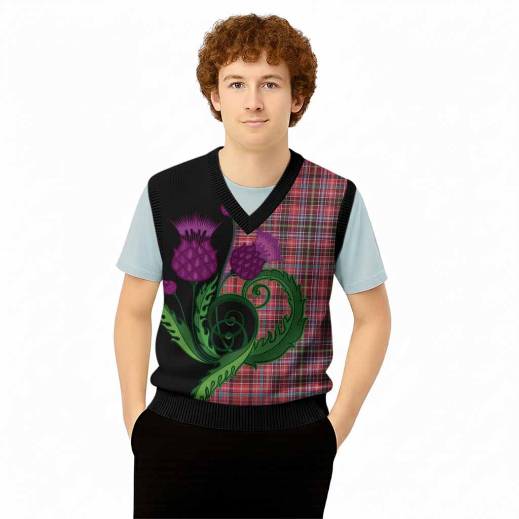 Straiton Tartan Knitted V-Neck Vest Traditional Scottish Thistle