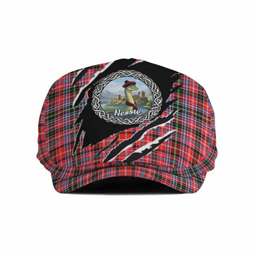 Straiton Tartan Loch Ness Monster Flat Cap, Jeff Cap Celtic Knot Nessie Art